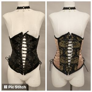 Reversible Corset Black & Gold Quality 4 Lace Points Satin Dragons apx sz 6